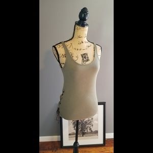 Guess olive soft tank w/ side lace up details